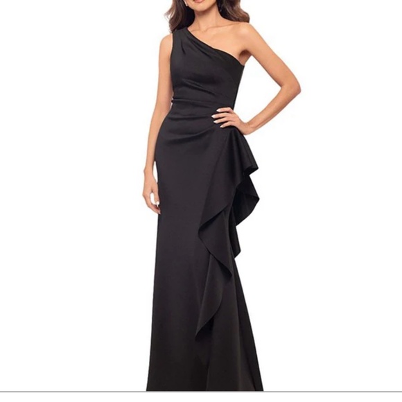 Xscape one shoulder crepe black gown size 6 - Picture 1 of 2